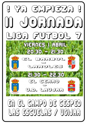 Horarios 2&ordf; Jornada de la Liga de f&uacute;tbol 7 de Ug&iacute;jar